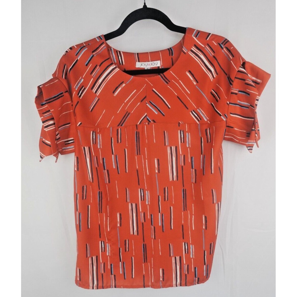 JOY JOY Small Red Abstract Vintage Style Art Deco Shoulder Slit BLOUSE TOP